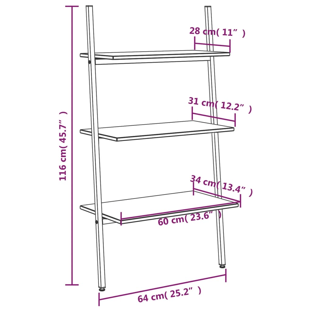 Ladderrek Met 3 Schappen En Zwart
