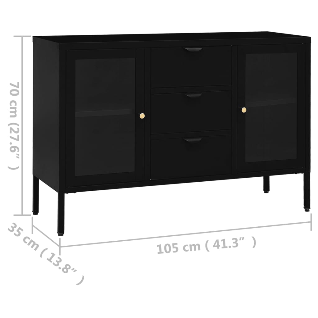 Dressoir 105X35X70 Cm Staal En Gehard Glas