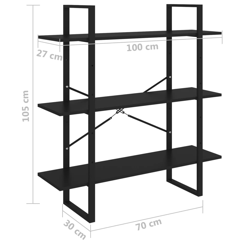 Boekenkast Met 3 Schappen Grenenhout Zwart