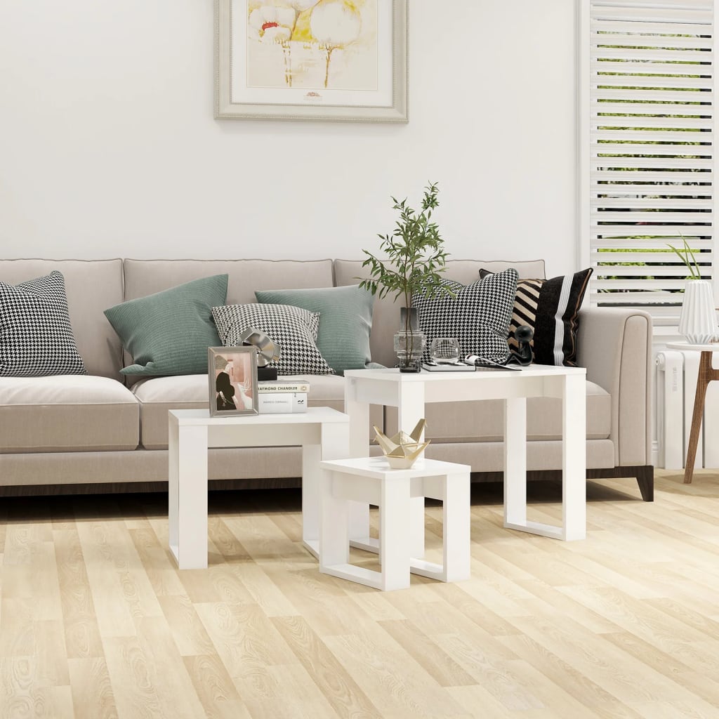 3-Delige Tafeltjesset Bewerkt Hout