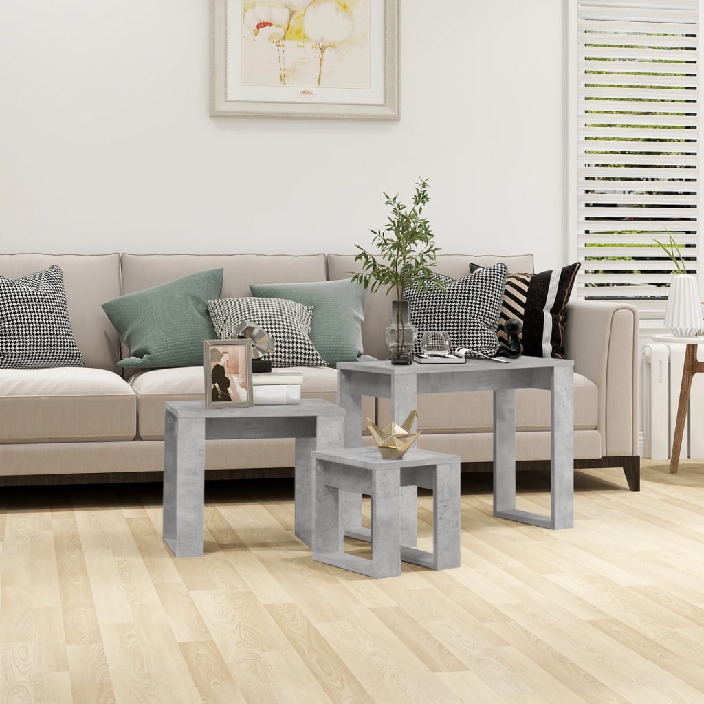 3-Delige Tafeltjesset Bewerkt Hout