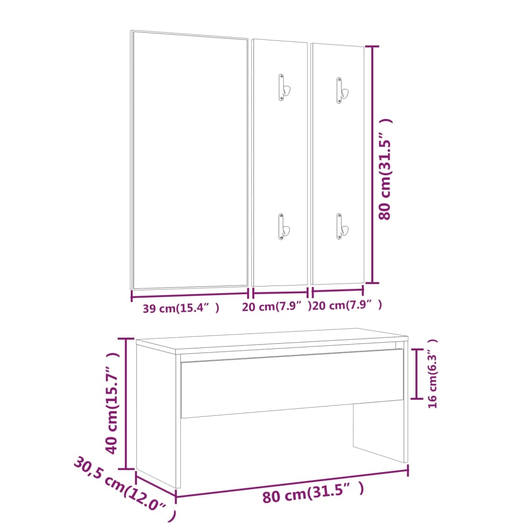 Garderobe Set Bewerkt Hout