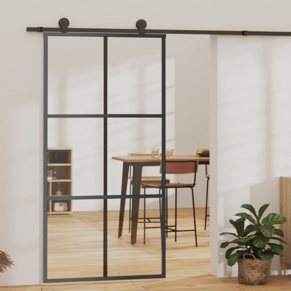 Schuifdeur Met Beslag 76X205 Cm Aluminium En Esg-Glas