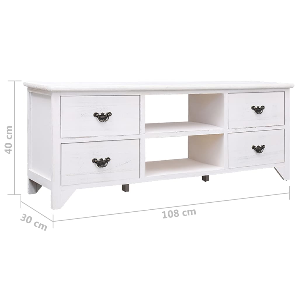 Tv-Meubel 108X30X40 Cm Massief Paulowniahout Antiekwit