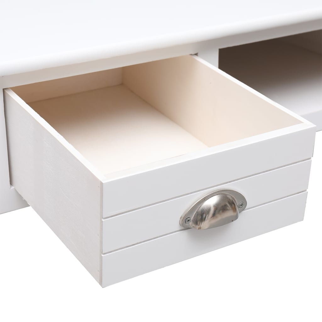 Bureau 108X45X76 Cm Massief Paulowniahout Wit Grijs