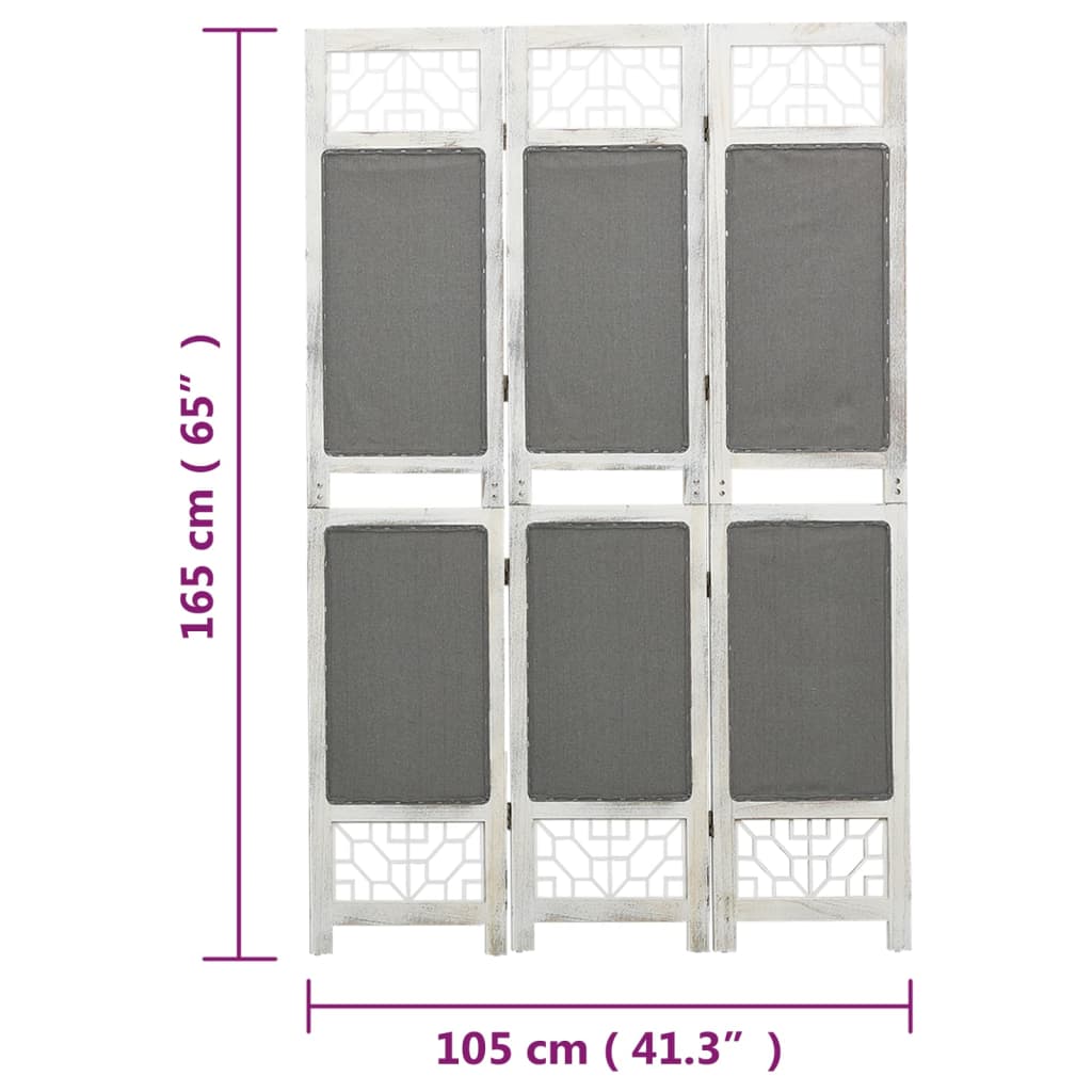 Kamerscherm Met 3 Panelen Stof Grijs