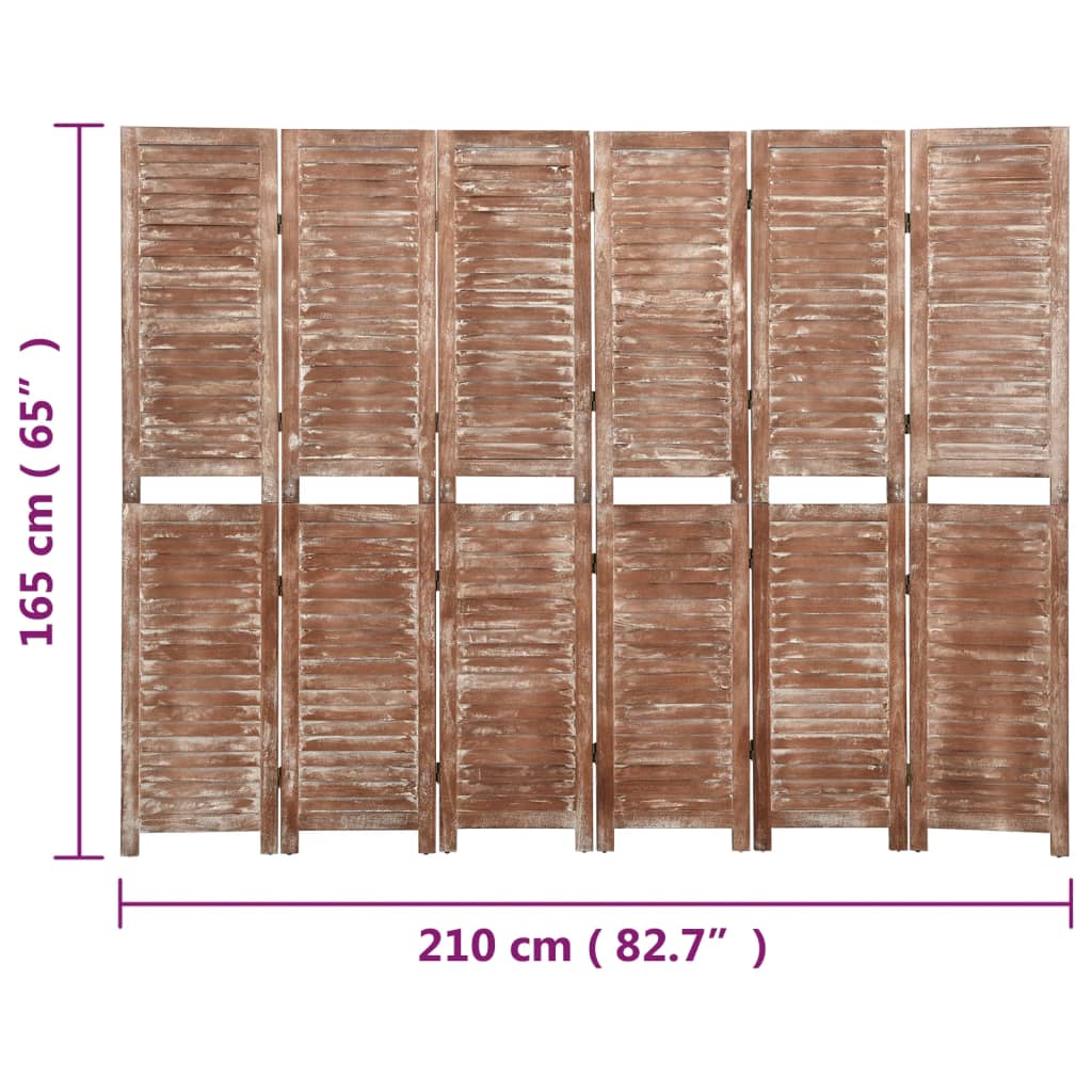 Kamerscherm 6 Panelen 210X165 Cm Massief Paulowniahout Bruin Blauw