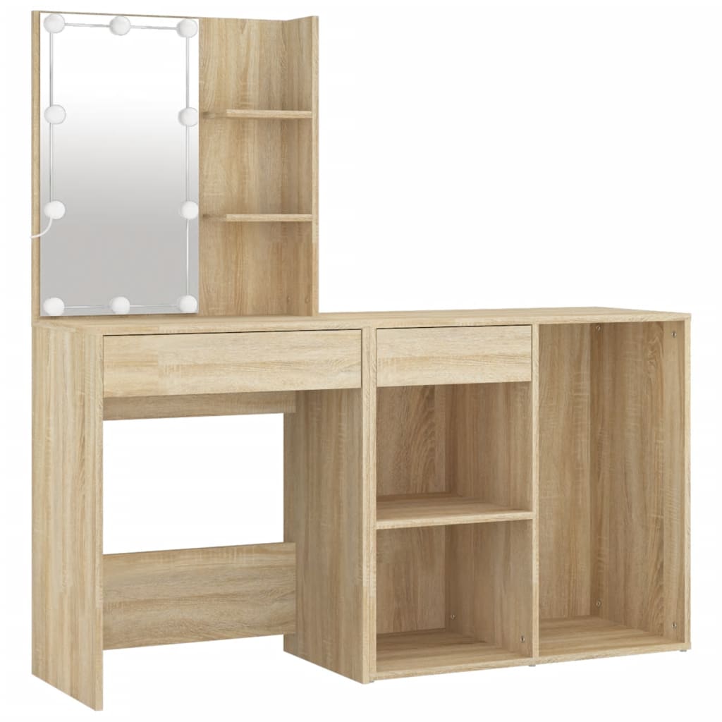Kaptafel Met Kastje En Led's Bewerkt Hout Sonoma Eikenkleurig