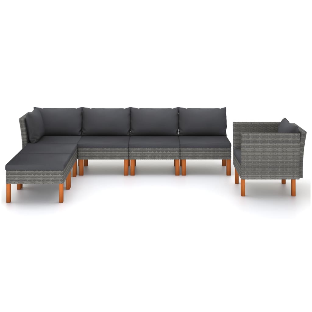 7-Delige Loungeset Poly Rattan En Eucalyptushout