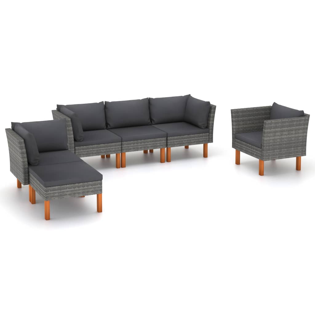 7-Delige Loungeset Poly Rattan En Eucalyptushout