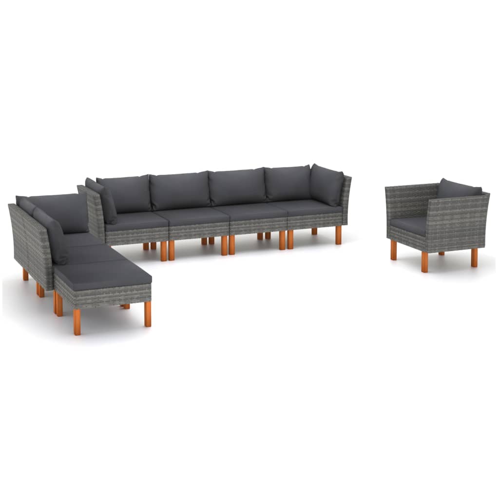 7-Delige Loungeset Poly Rattan En Eucalyptushout