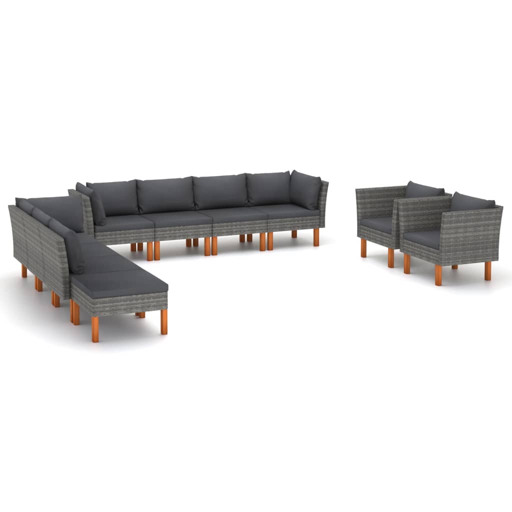 7-Delige Loungeset Poly Rattan En Eucalyptushout