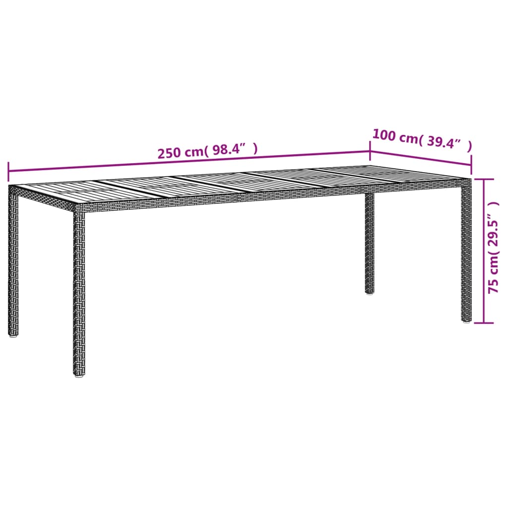 Tuintafel 250X00X75 Cm Poly Rattan