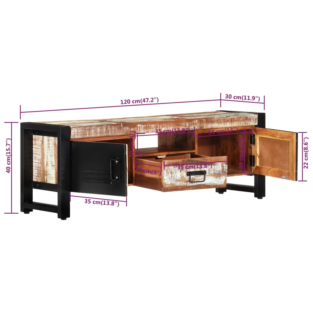 Tv-Meubel 120X30X40 Cm Massief Gerecycled Hout