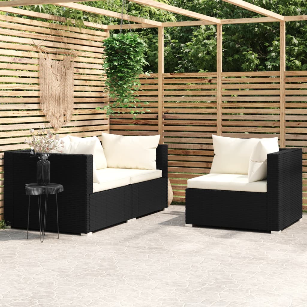 3-Delige Loungeset Met Kussens Poly Rattan