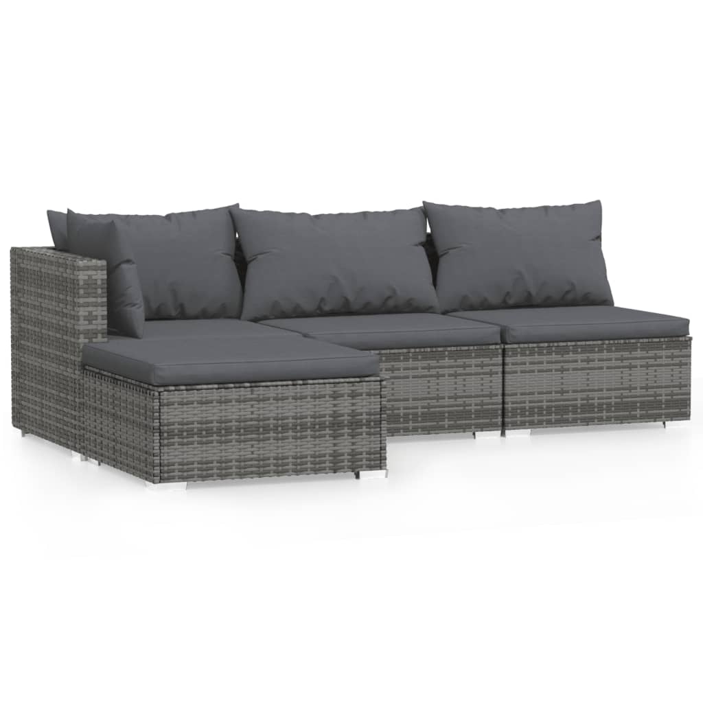 4-Delige Loungeset Met Kussens Poly Rattan Grijs En Antraciet