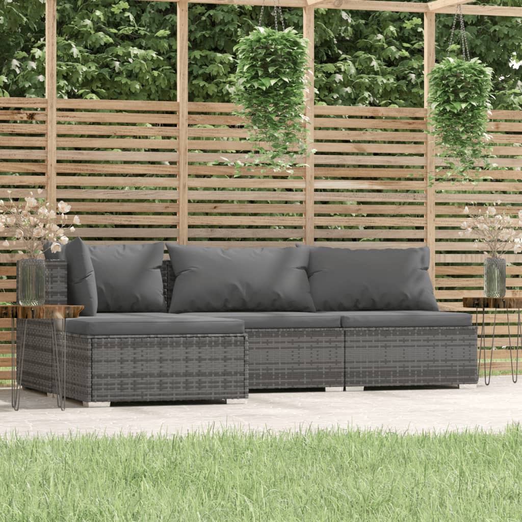 4-Delige Loungeset Met Kussens Poly Rattan Grijs En Antraciet