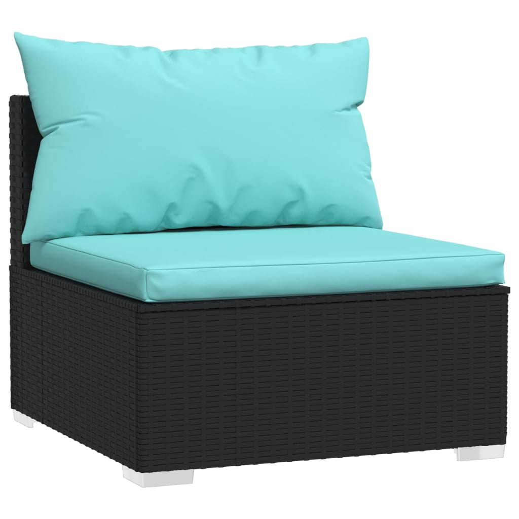 4-Delige Loungeset Met Kussens Poly Rattan Zwart En Waterblauw