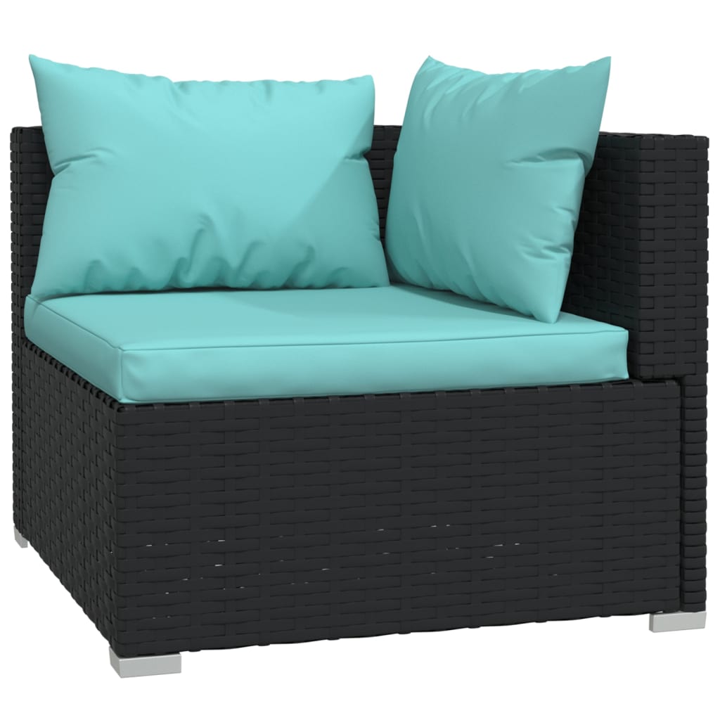 4-Delige Loungeset Met Kussens Poly Rattan Zwart En Waterblauw