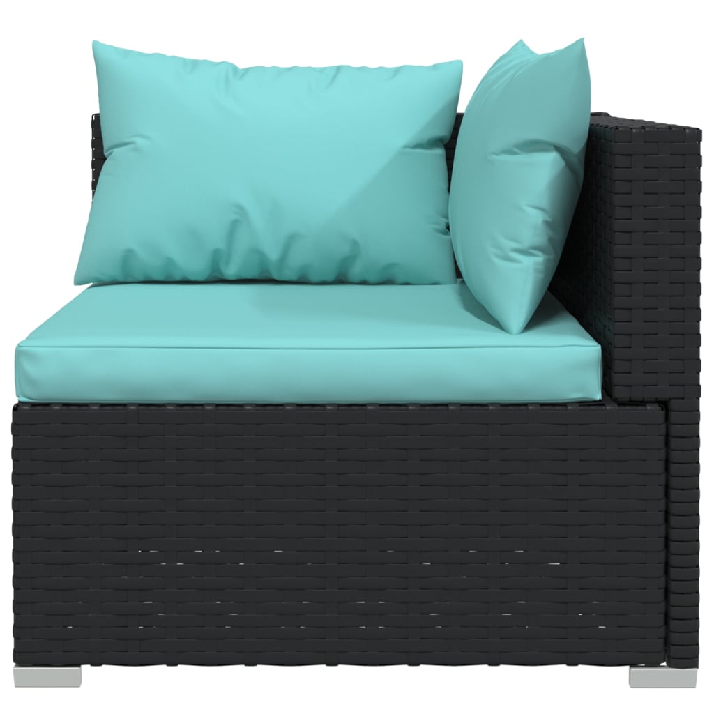 4-Delige Loungeset Met Kussens Poly Rattan Zwart En Waterblauw