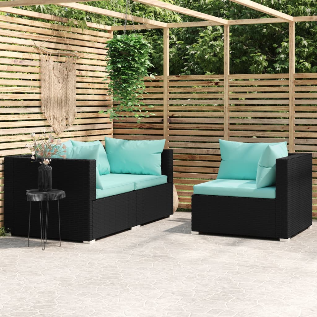 3-Delige Loungeset Met Kussens Poly Rattan