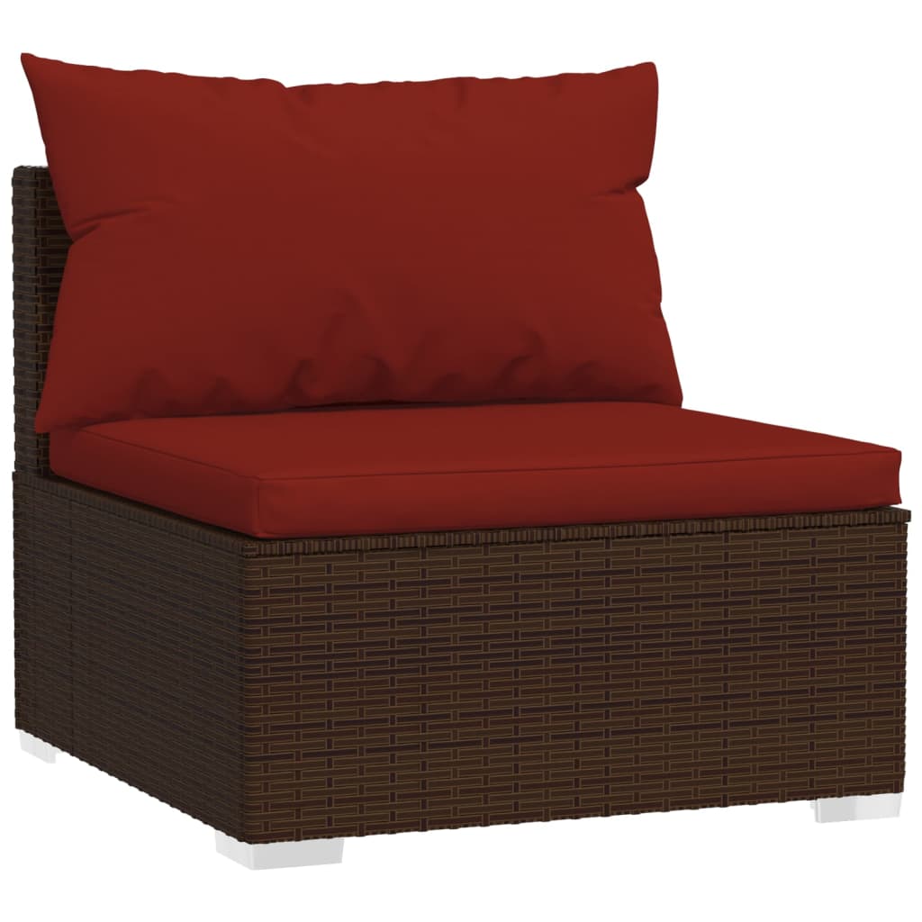 4-Delige Loungeset Met Kussens Poly Rattan Bruin En Kaneelrood