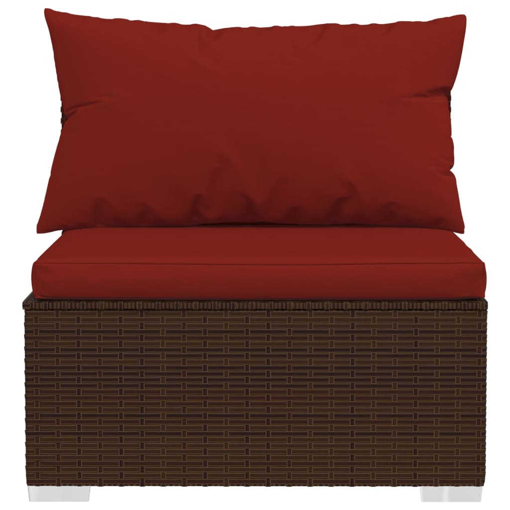 4-Delige Loungeset Met Kussens Poly Rattan Bruin En Kaneelrood