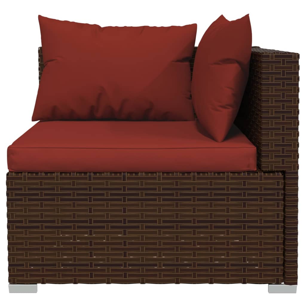 4-Delige Loungeset Met Kussens Poly Rattan Bruin En Kaneelrood