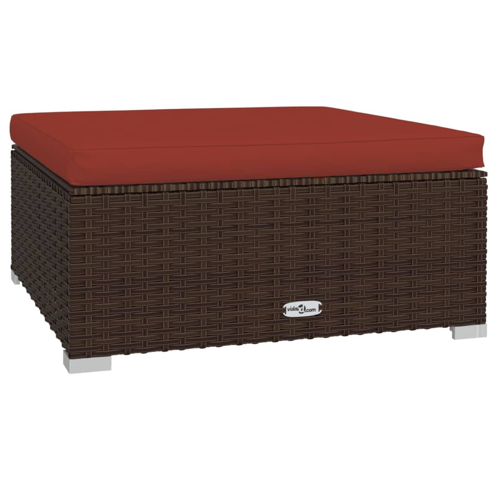 4-Delige Loungeset Met Kussens Poly Rattan Bruin En Kaneelrood