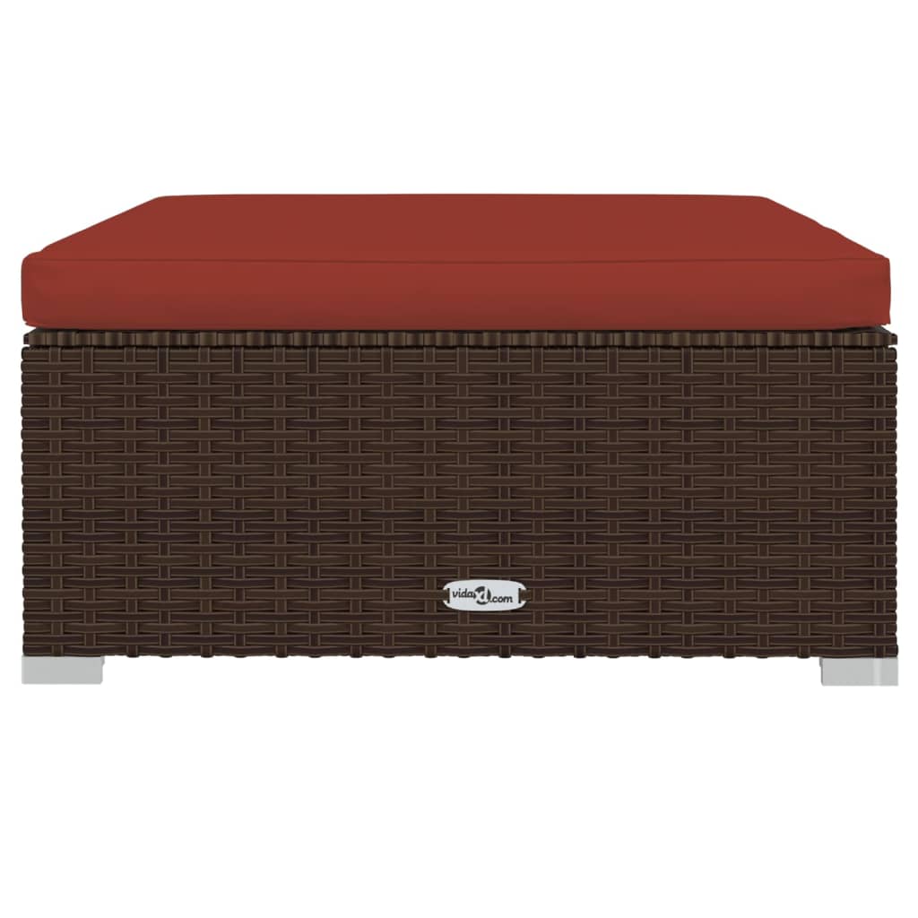 4-Delige Loungeset Met Kussens Poly Rattan Bruin En Kaneelrood