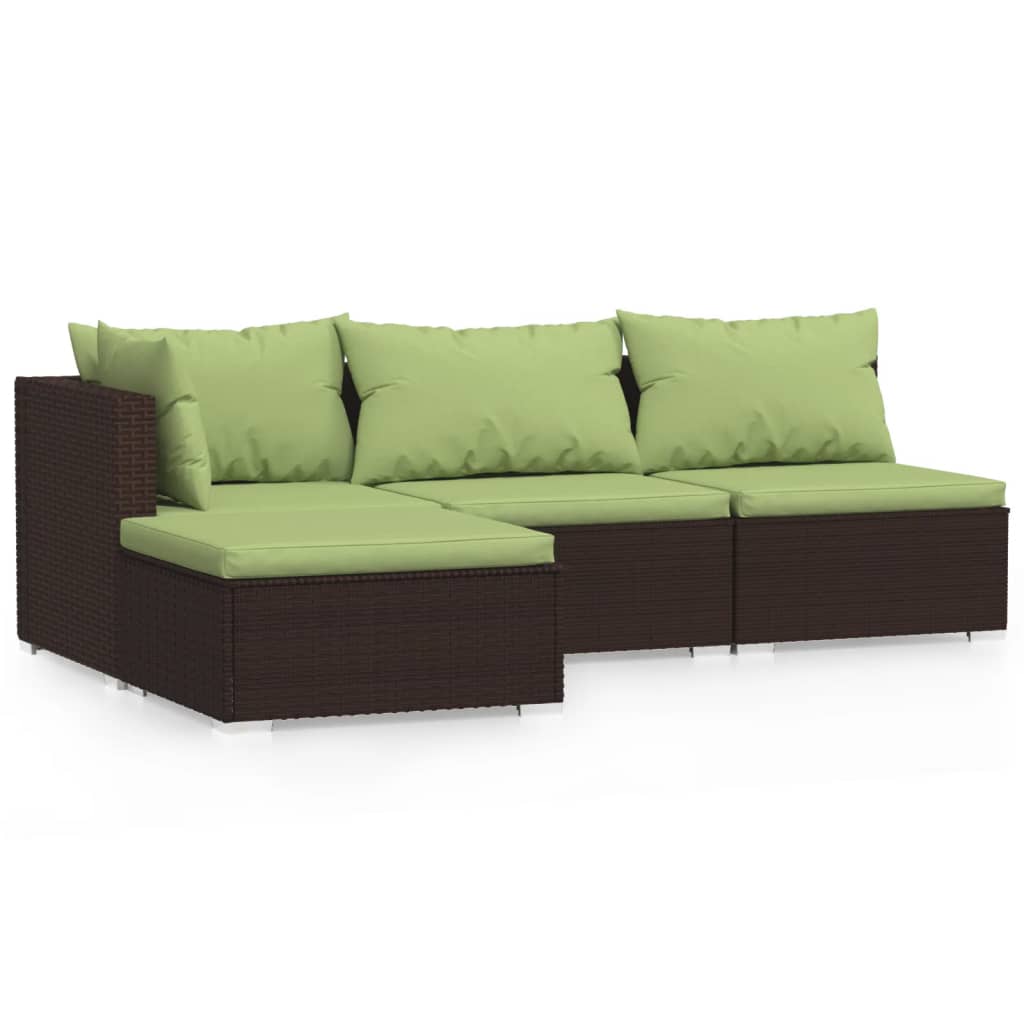 4-Delige Loungeset Met Kussens Poly Rattan Bruin En Groen