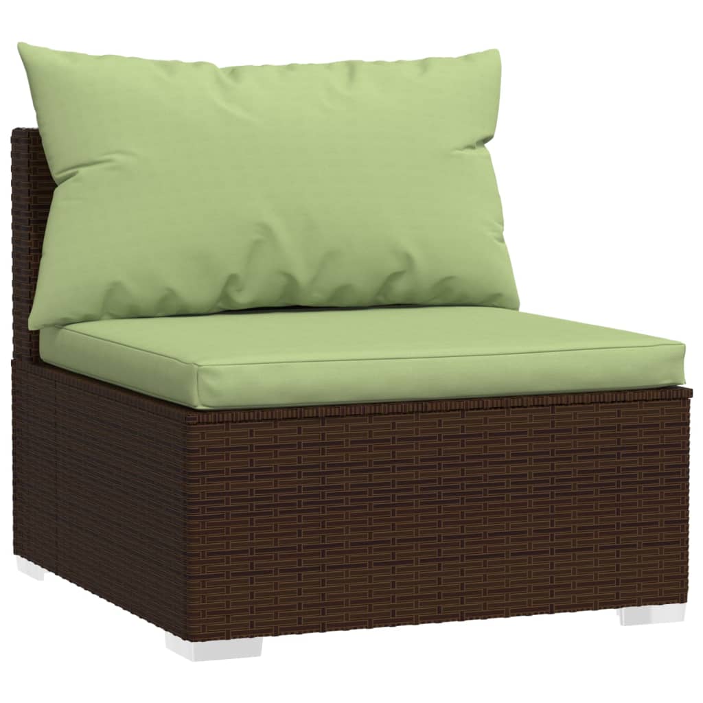 4-Delige Loungeset Met Kussens Poly Rattan Bruin En Groen