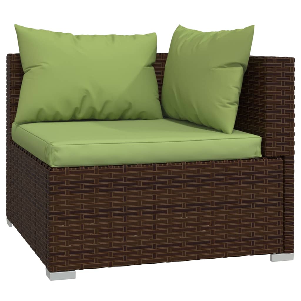 4-Delige Loungeset Met Kussens Poly Rattan Bruin En Groen