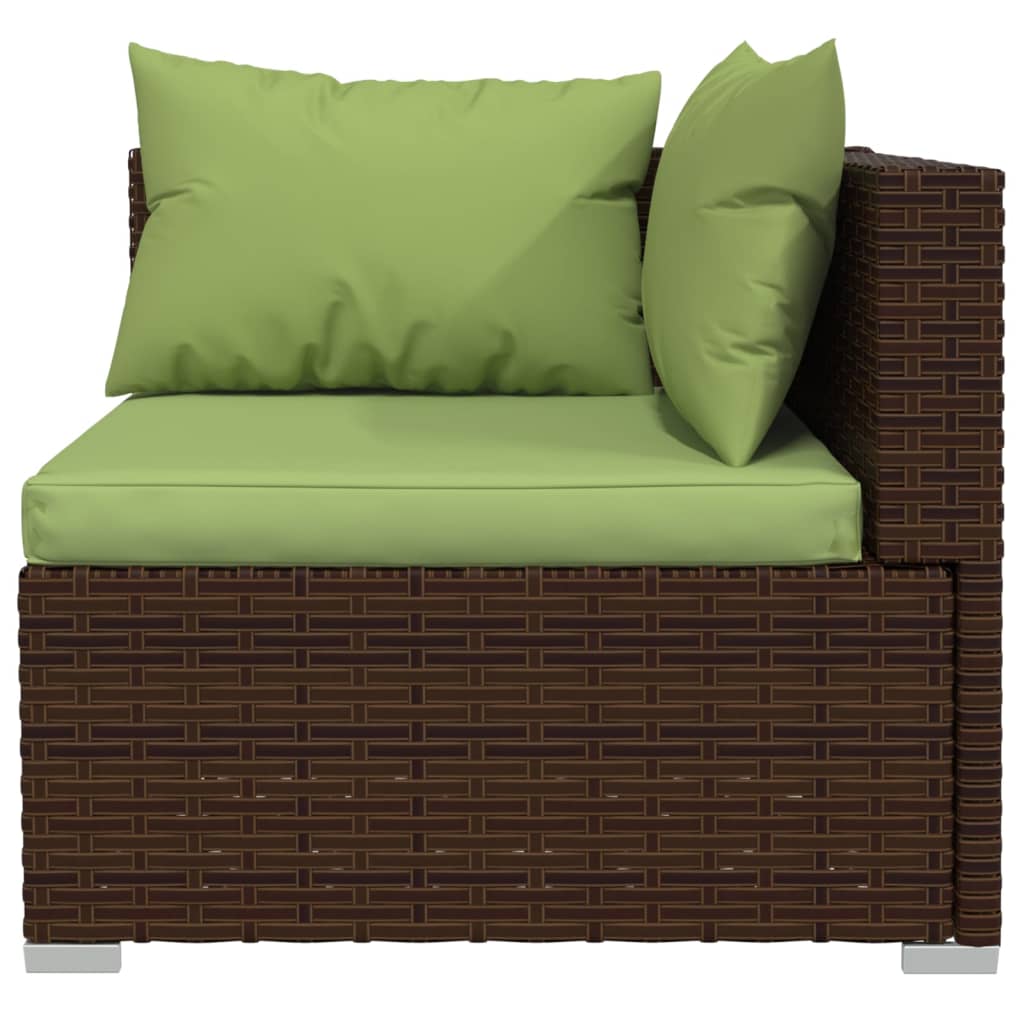 4-Delige Loungeset Met Kussens Poly Rattan Bruin En Groen