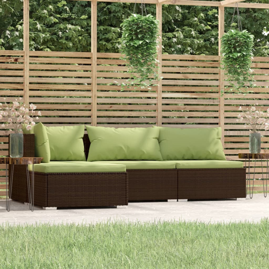 4-Delige Loungeset Met Kussens Poly Rattan Bruin En Groen