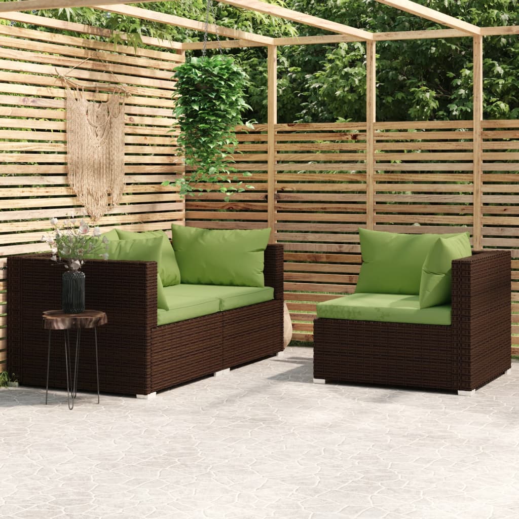 3-Delige Loungeset Met Kussens Poly Rattan