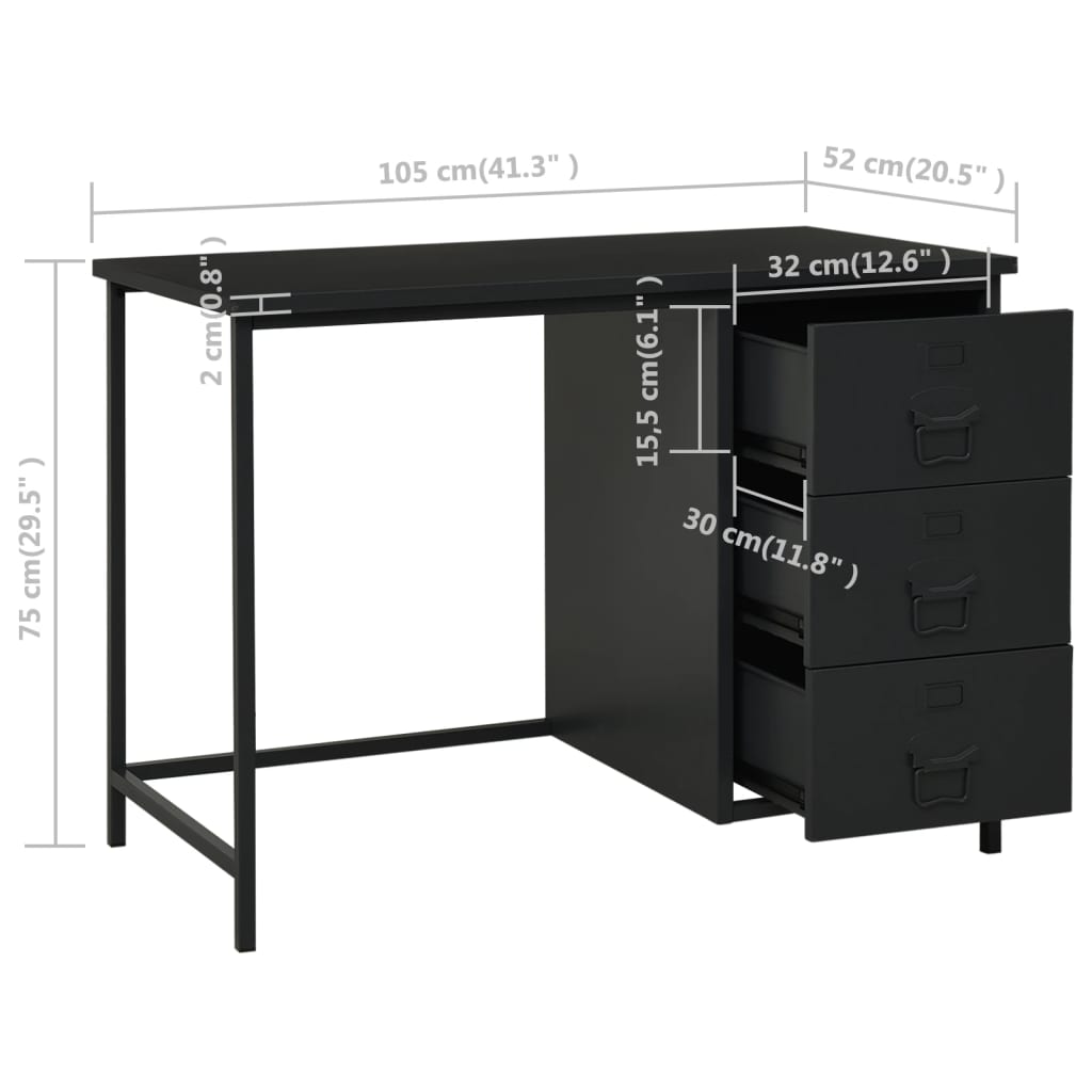 Bureau Industrieel Met Lades 105X52X75 Cm Staal