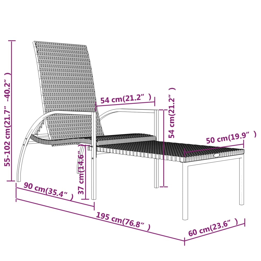 Ligbed Met Voetensteun Polyetheen Rattan