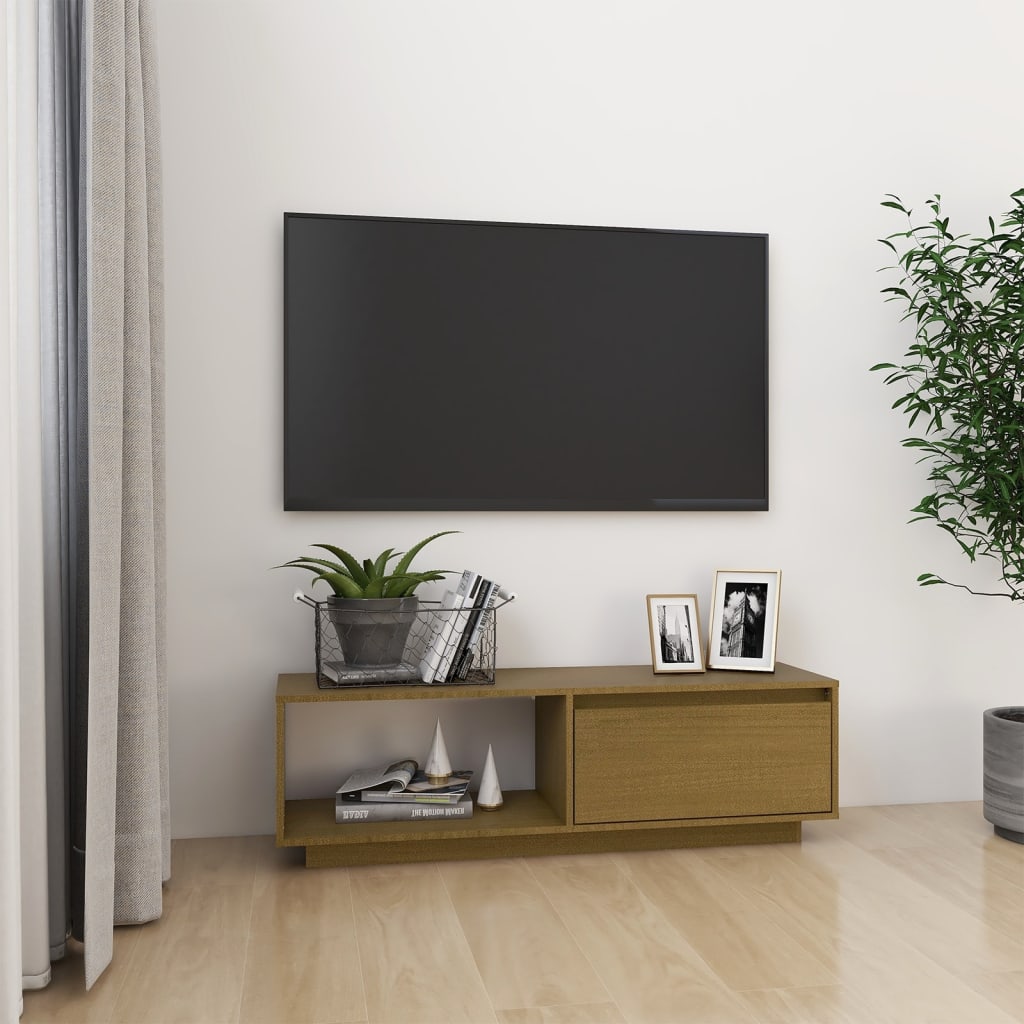 Tv-Meubel 110X30X33,5 Cm Massief Grenenhout