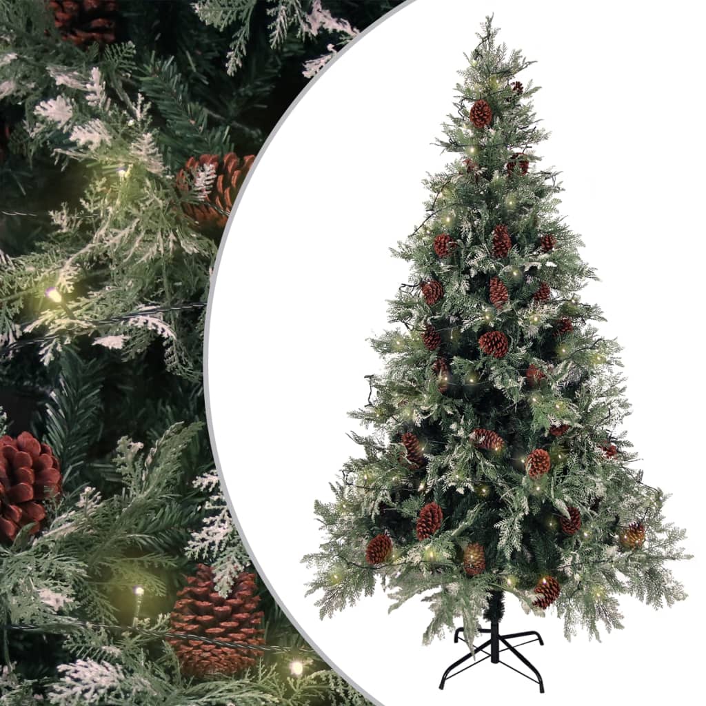 Kerstboom Met Led En Dennenappels 225 Cm Pvc En Pe Groen En Wit