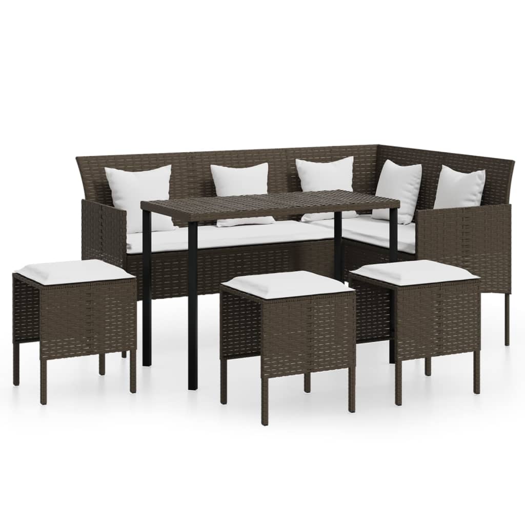 -Delige Loungeset Met Kussens L-Vormig Poly Rattan