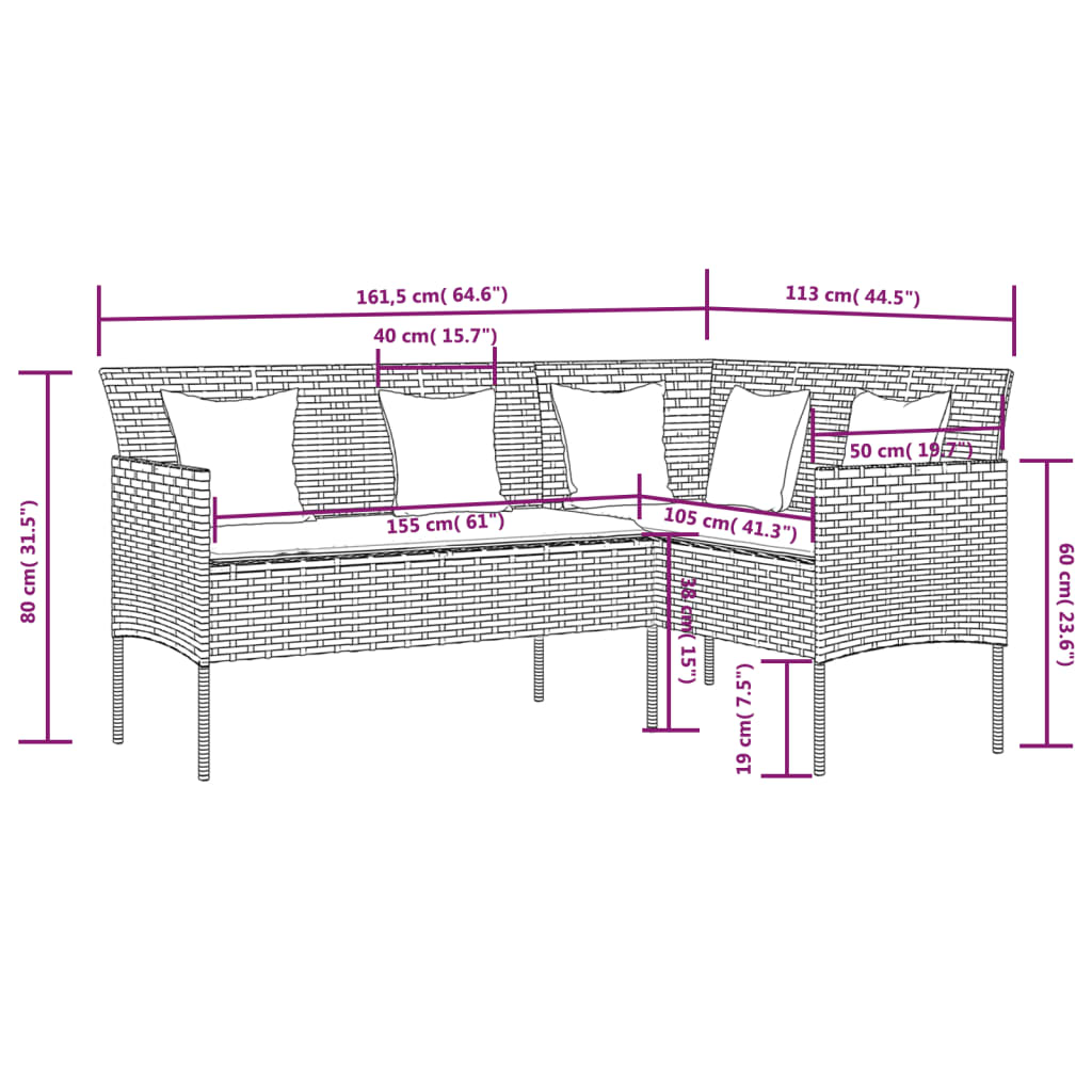 -Delige Loungeset Met Kussens L-Vormig Poly Rattan