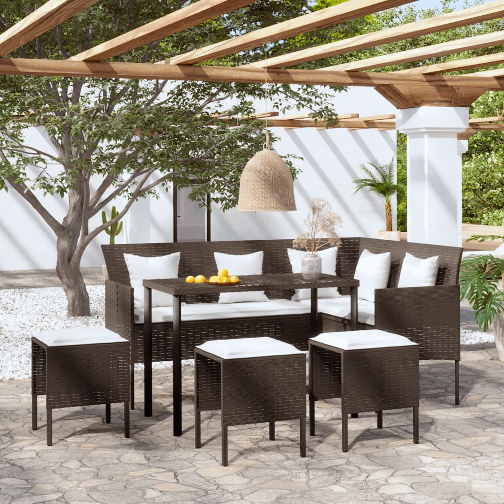 -Delige Loungeset Met Kussens L-Vormig Poly Rattan