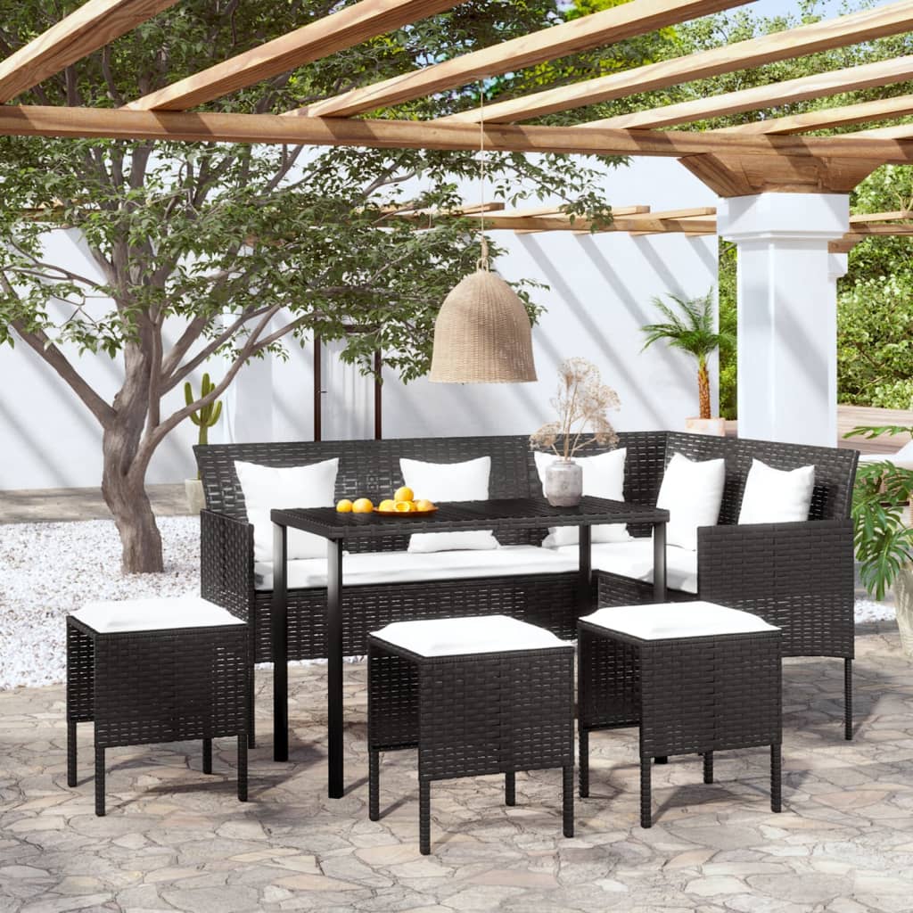 -Delige Loungeset Met Kussens L-Vormig Poly Rattan