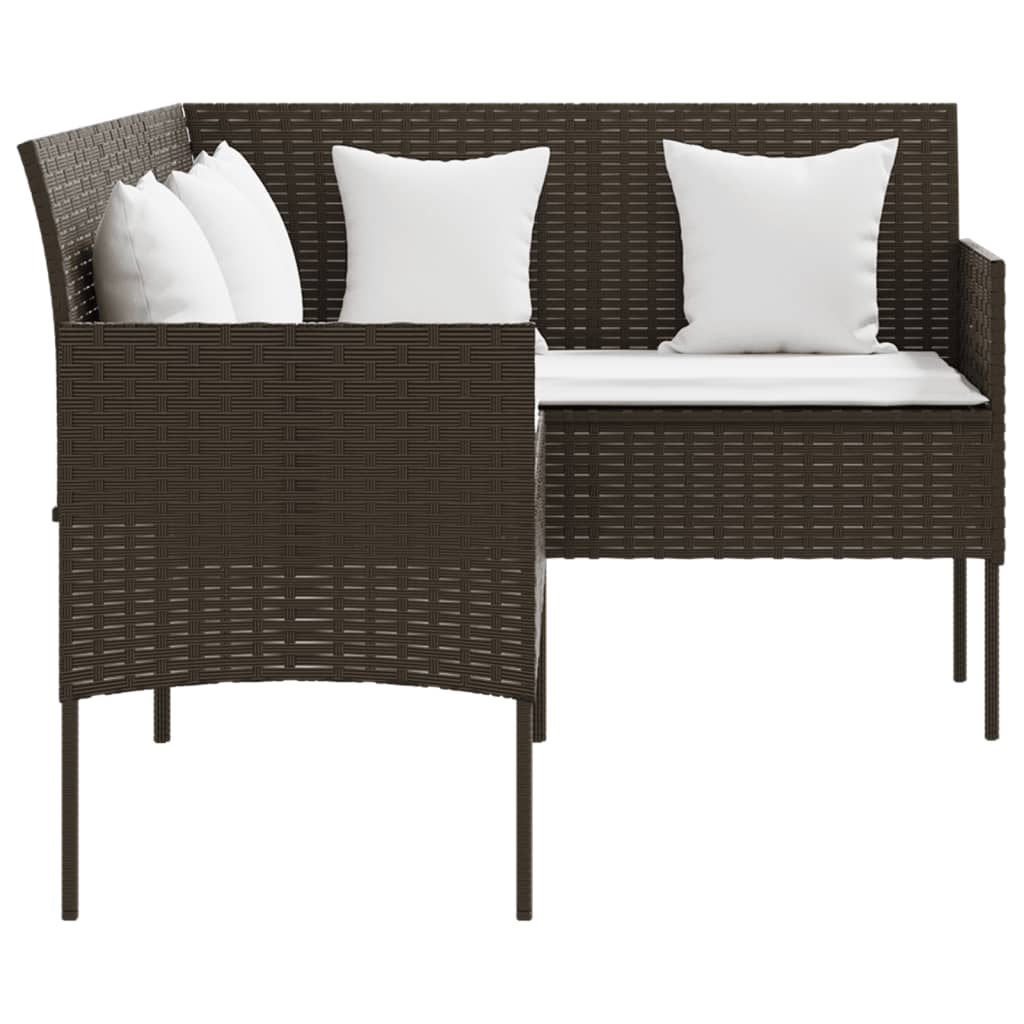 Loungebank Met Kussens L-Vormig Poly Rattan