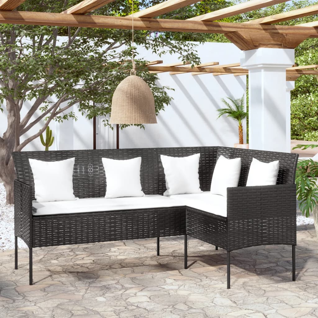 Loungebank Met Kussens L-Vormig Poly Rattan