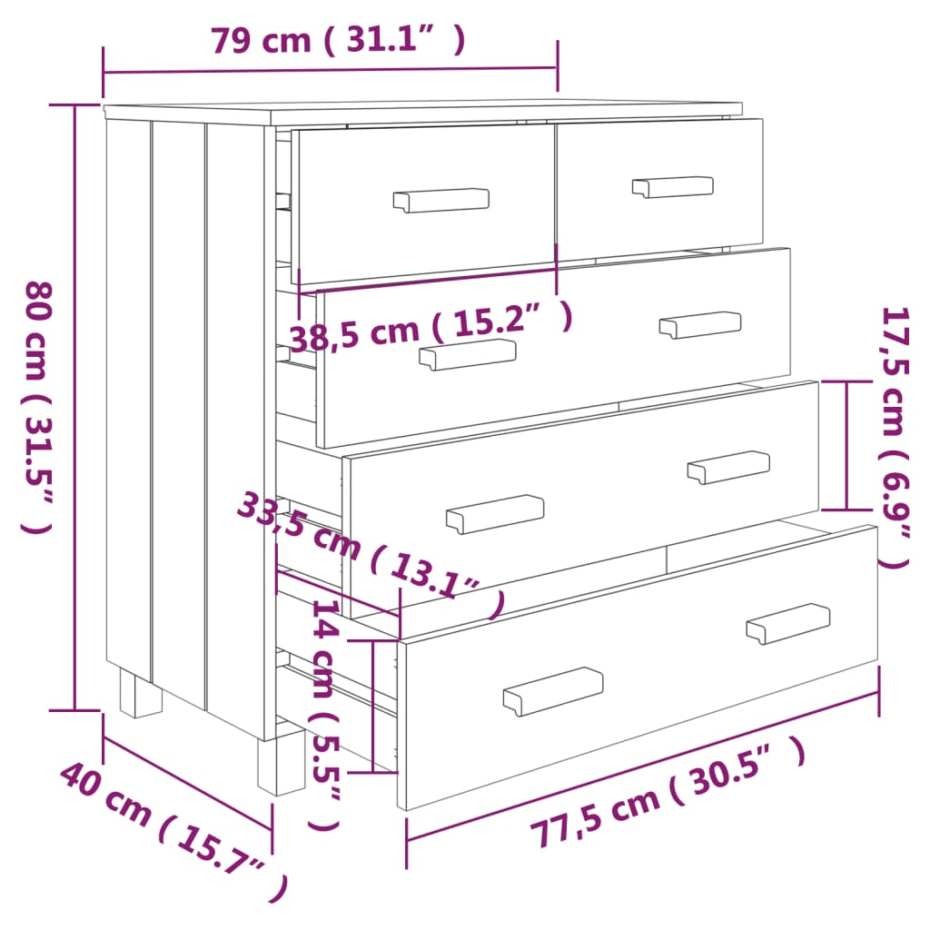 Dressoir Hamar 79X40X80 Cm Massief Grenenhout