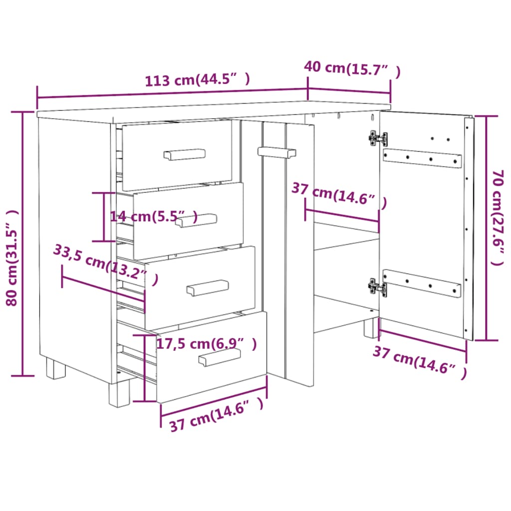 Dressoir Hamar 113X40X80 Cm Massief Grenenhout