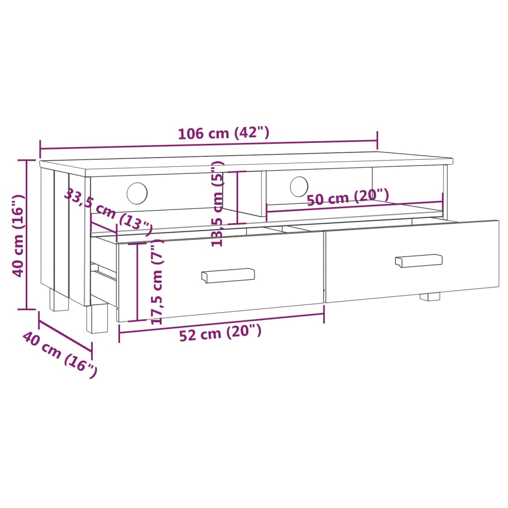 Tv-Meubel Hamar 06X40X40 Cm Massief Grenenhout