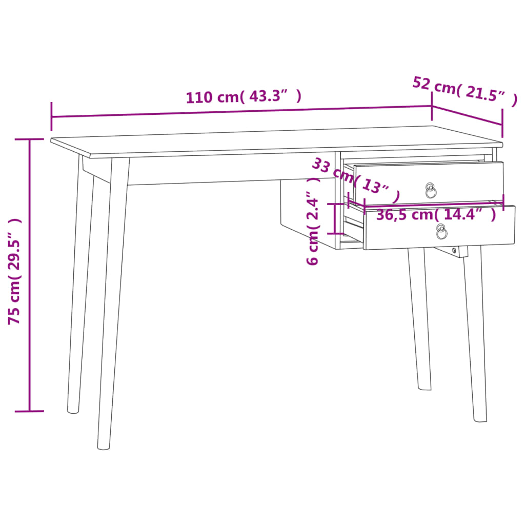 Bureau Met 2 Lades 110X52X75 Cm Massief Teakhout